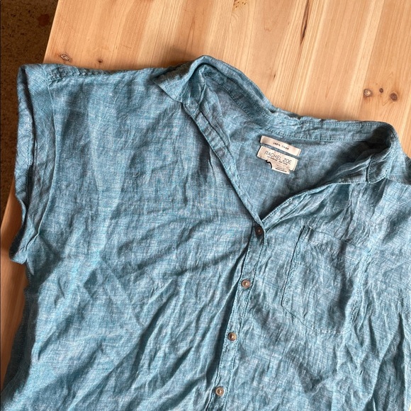 Rachel Zoe Pure Linen Teal Boxy Button-Up Beach Top - Picture 6 of 9